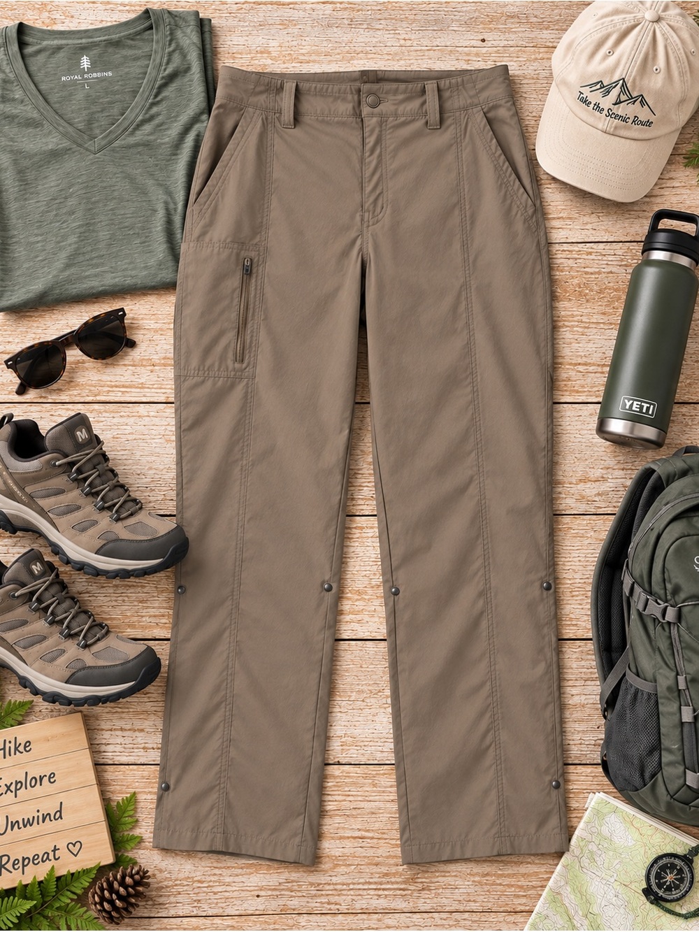 Royal Robbins Hiking Pants 14 Short Brown Stretch Travel Outdoor Utility Camping
